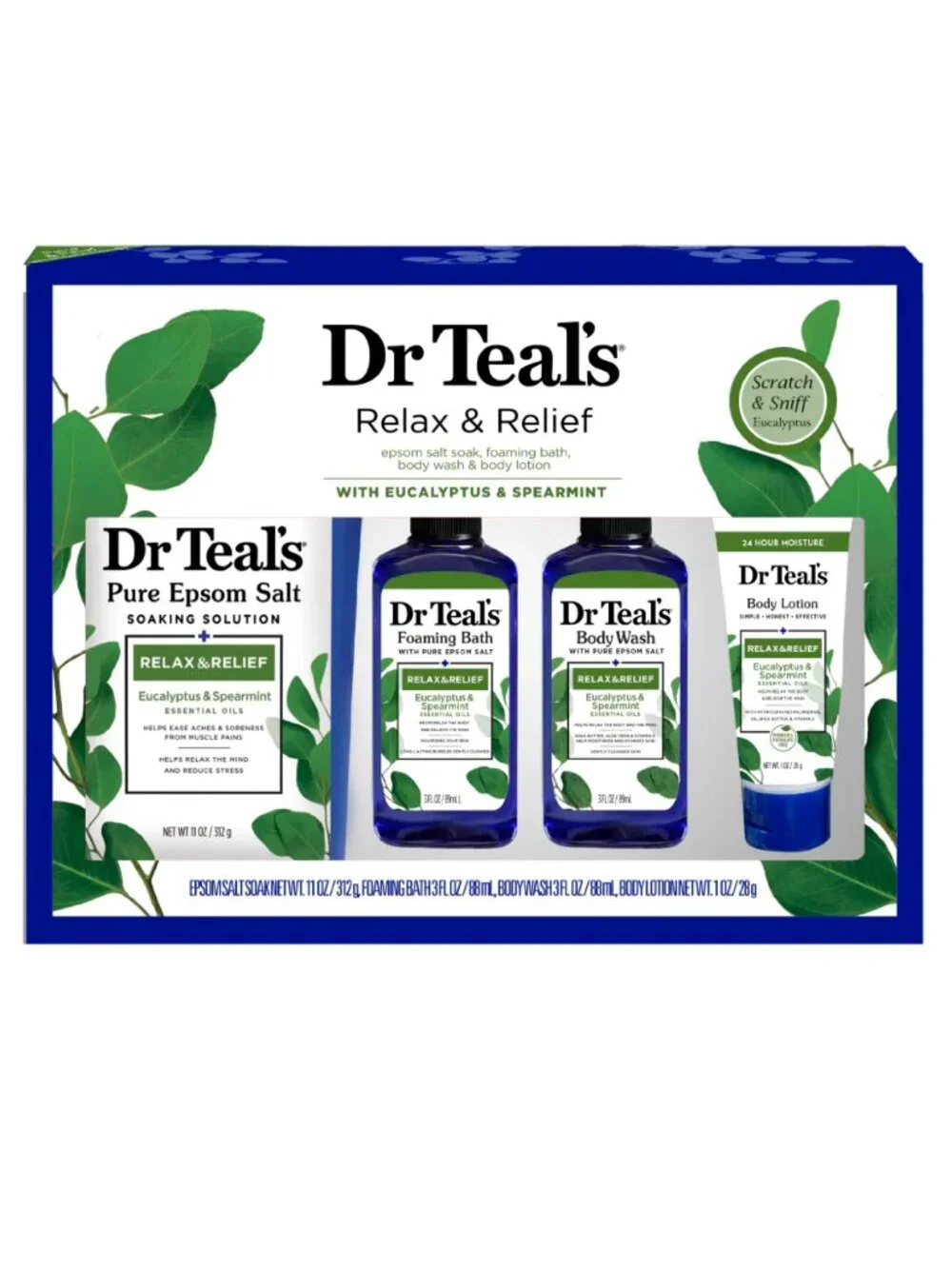 Dr Teal's Relax & Relief Eucalyptus & Spearmint Epsom Salt 11oz & Foaming Bath